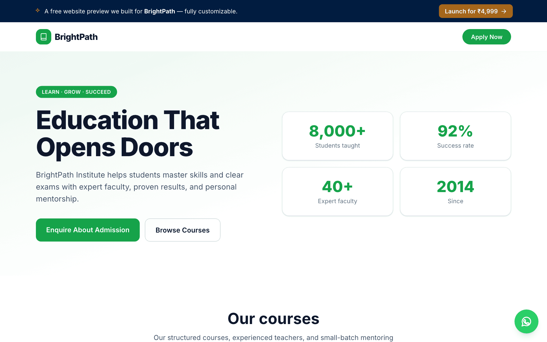 Education website example built with HeyBoss