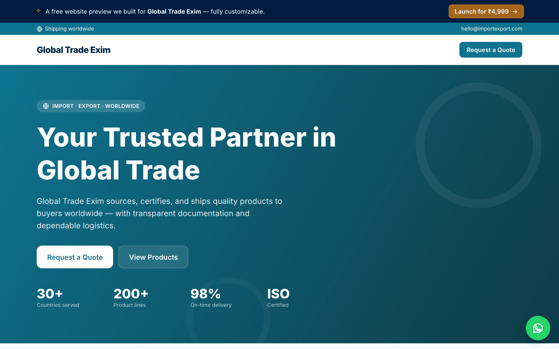 Import / Export website example built with HeyBoss